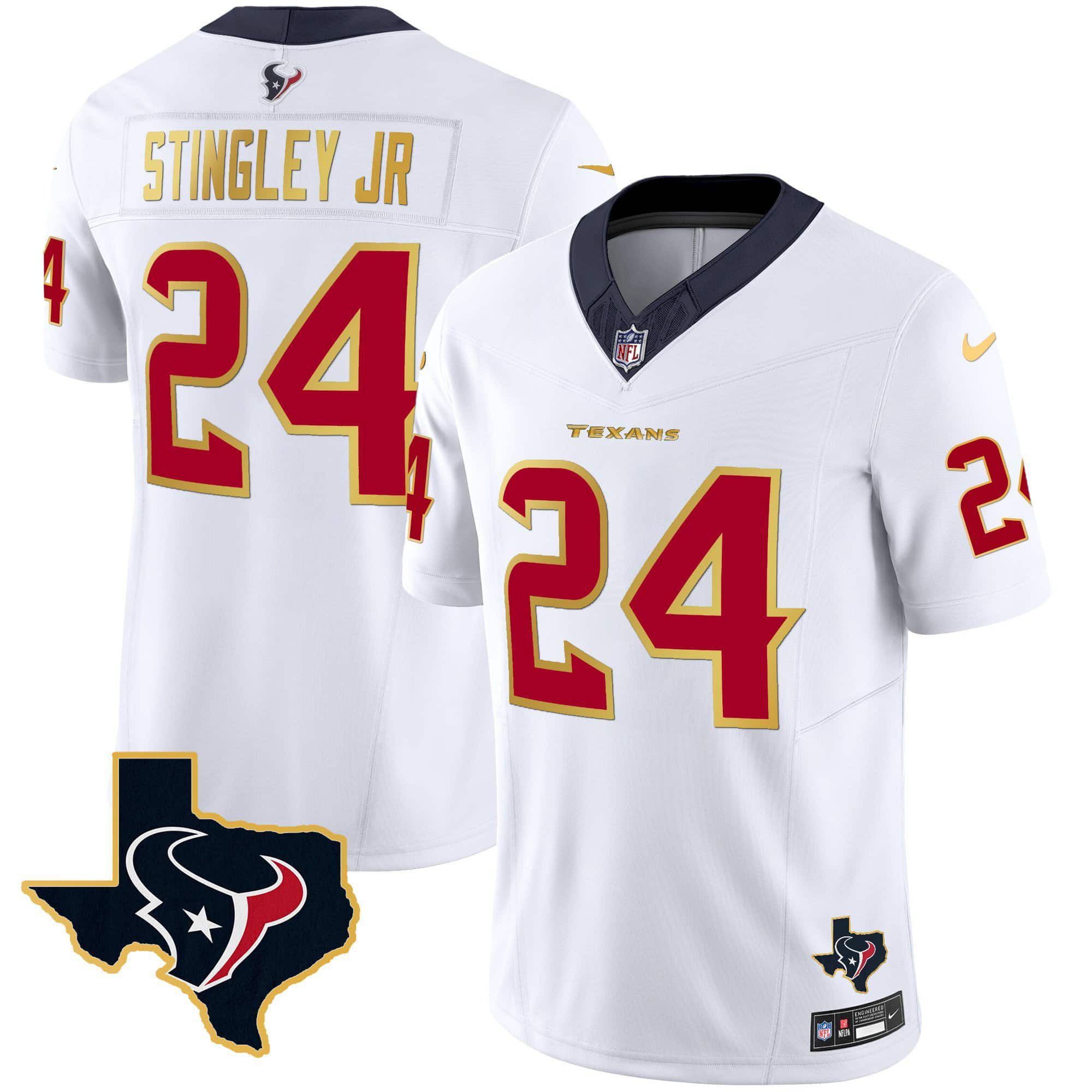 Men Houston Texans #24 Stingley jr White Gold 2024 Nike Trim Vapor NFL Jersey->indianapolis colts->NFL Jersey